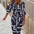Fashion Printed Shirt Dress With Belt Slim Fit Three-quarter Sleeve Lapel Dress For Women Clothing