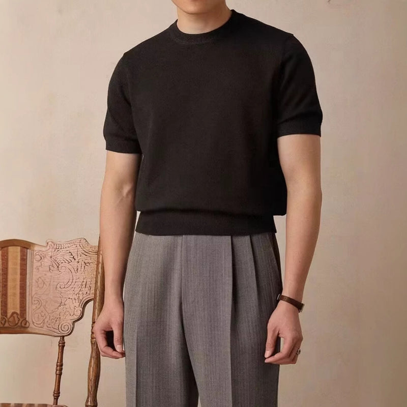 Round Neck Short Sleeve Knitted T-shirt